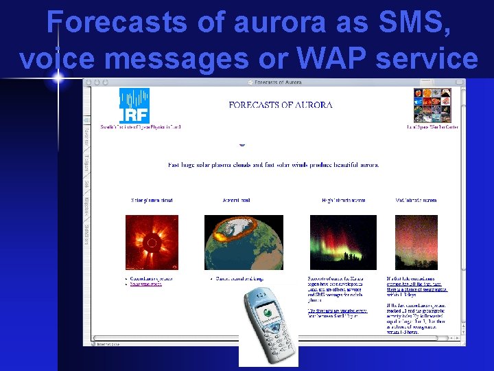 Forecasts of aurora as SMS, voice messages or WAP service 