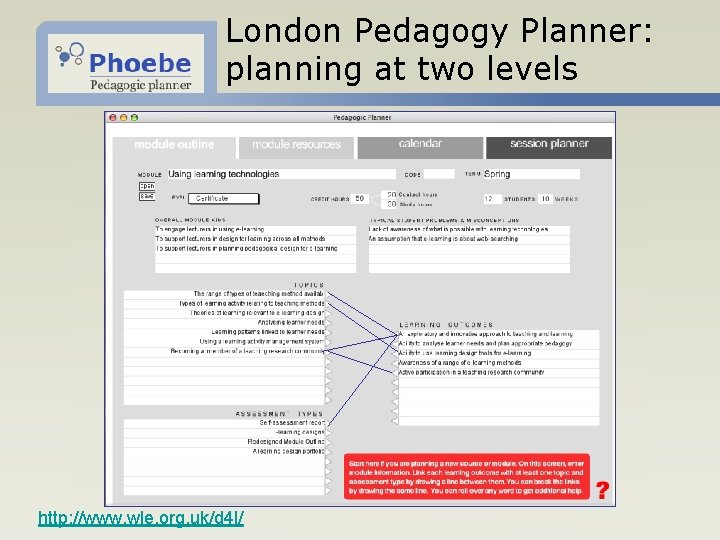 London Pedagogy Planner: planning at two levels http: //www. wle. org. uk/d 4 l/