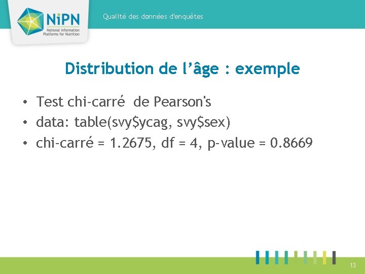 Qualité des données d'enquêtes Distribution de l’âge : exemple • Test chi-carré de Pearson's