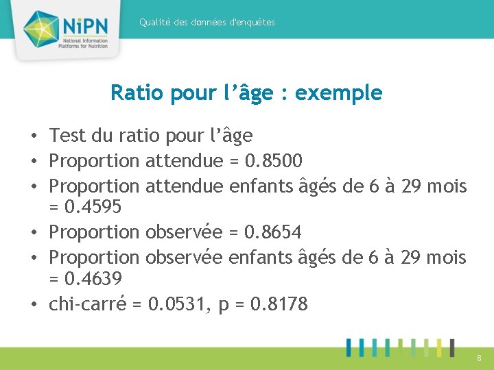 Qualité des données d'enquêtes Ratio pour l’âge : exemple • Test du ratio pour
