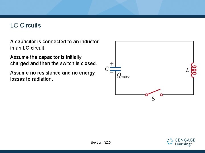 LC Circuits A capacitor is connected to an inductor in an LC circuit. Assume