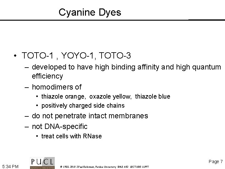 Cyanine Dyes • TOTO-1 , YOYO-1, TOTO-3 – developed to have high binding affinity