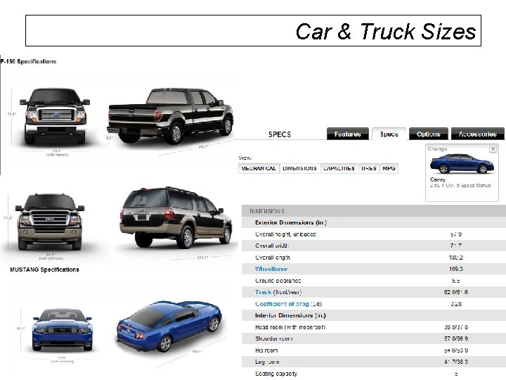 Car & Truck Sizes Car & Truck Sizes