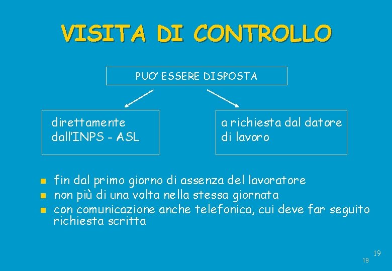 VISITA DI CONTROLLO PUO’ ESSERE DISPOSTA direttamente dall’INPS - ASL a richiesta dal datore