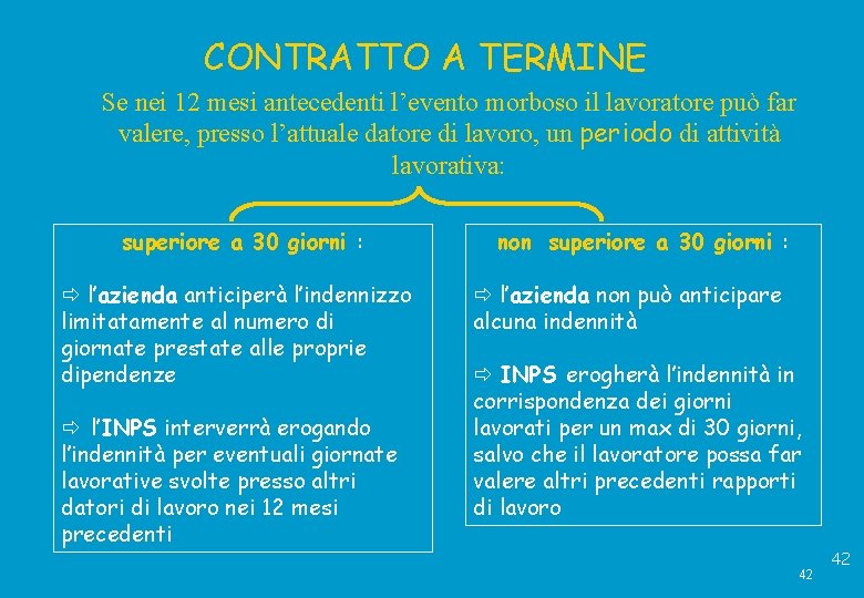 CONTRATTO A TERMINE Se nei 12 mesi antecedenti l’evento morboso il lavoratore può far