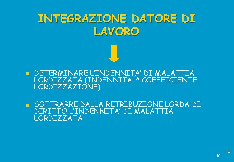 INTEGRAZIONE DATORE DI LAVORO DETERMINARE L’INDENNITA’ DI MALATTIA LORDIZZATA (INDENNITA’ * COEFFICIENTE LORDIZZAZIONE) SOTTRARRE