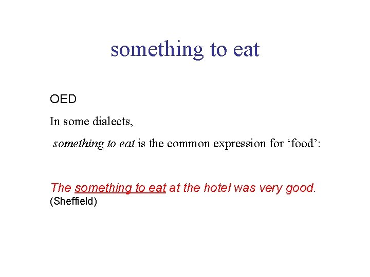 something to eat OED In some dialects, something to eat is the common expression