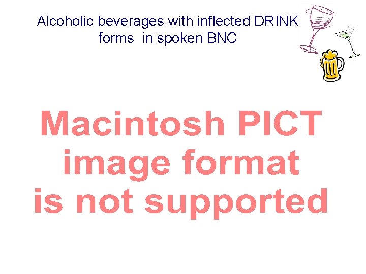 Alcoholic beverages with inflected DRINK forms in spoken BNC 