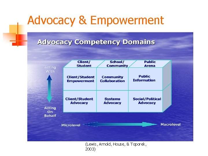 Advocacy & Empowerment (Lewis, Arnold, House, & Toporek, 2003) 
