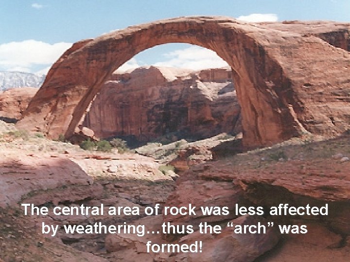 The central area of rock was less affected by weathering…thus the “arch” was formed!