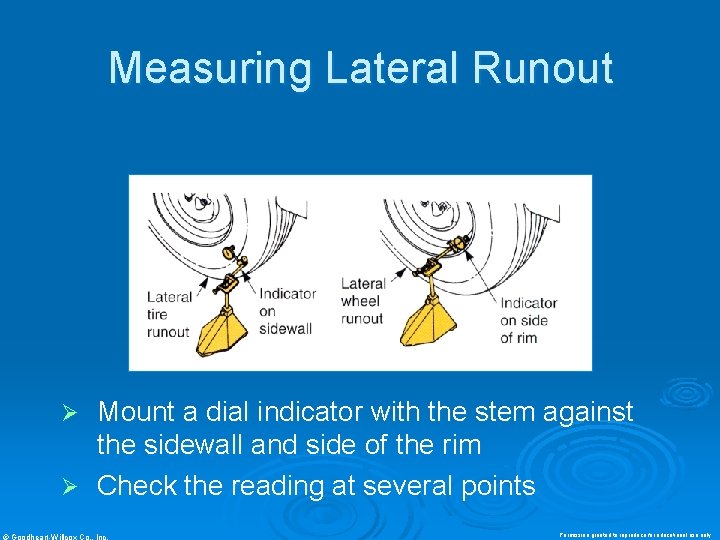 Measuring Lateral Runout Mount a dial indicator with the stem against the sidewall and