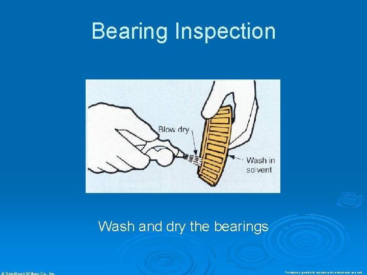 Bearing Inspection Wash and dry the bearings © Goodheart-Willcox Co. , Inc. Permission granted