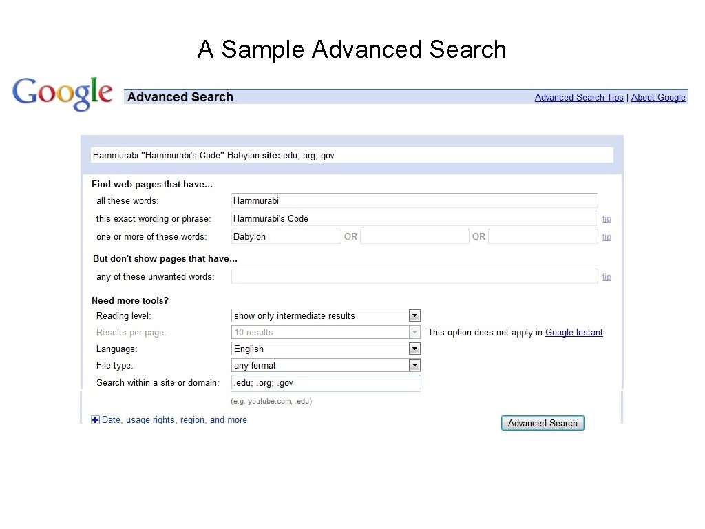 A Sample Advanced Search 