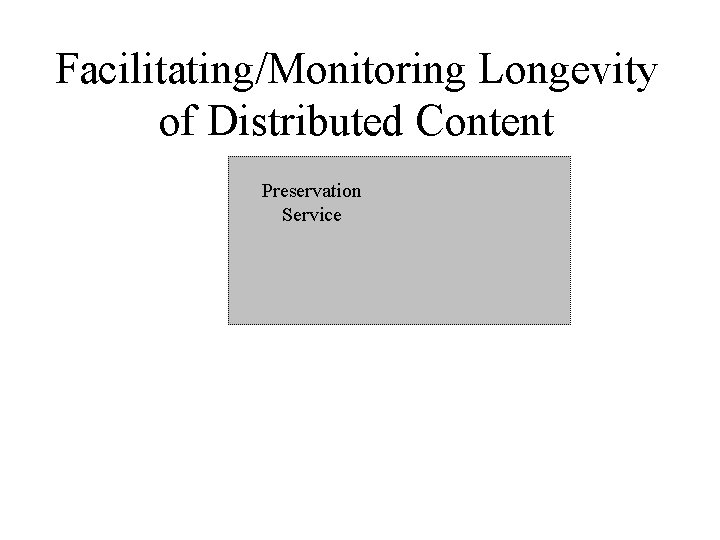 Facilitating/Monitoring Longevity of Distributed Content Preservation Service 