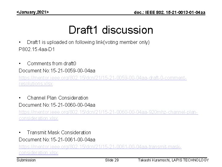 <January, 2021> doc. : IEEE 802. 15 -21 -0013 -01 -04 aa Draft 1
