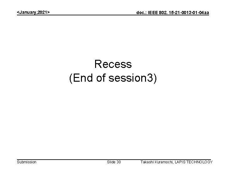 <January, 2021> doc. : IEEE 802. 15 -21 -0013 -01 -04 aa Recess (End