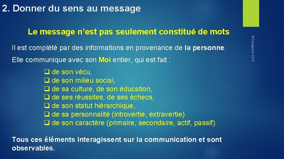 2. Donner du sens au message Il est complété par des informations en provenance