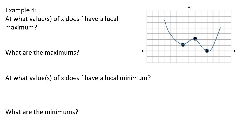 Example 4: At what value(s) of x does f have a local maximum? What