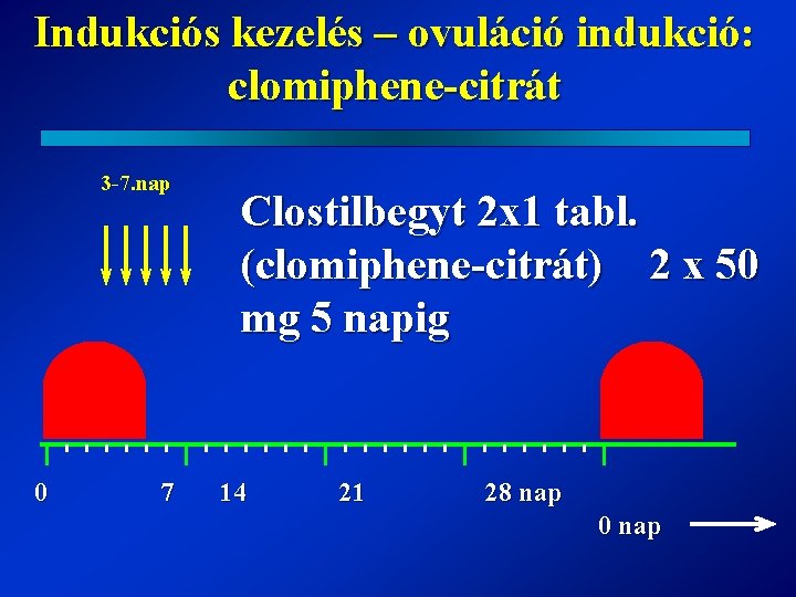 Indukciós kezelés – ovuláció indukció: clomiphene-citrát 3 -7. nap 0 7 Clostilbegyt 2 x