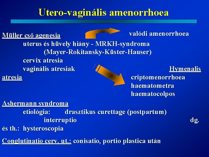 Utero-vaginális amenorrhoea valódi amenorrhoea Müller cső agenesia uterus és hüvely hiány - MRKH-syndroma (Mayer-Rokitansky-Küster-Hauser)