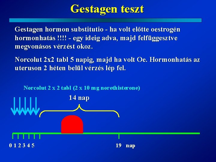 Gestagen teszt Gestagen hormon substitutio - ha volt előtte oestrogén hormonhatás !!!! - egy