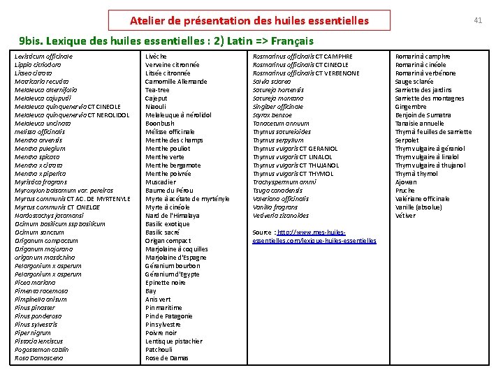 Atelier de présentation des huiles essentielles 41 9 bis. Lexique des huiles essentielles :