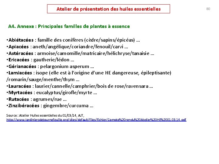 Atelier de présentation des huiles essentielles A 4. Annexe : Principales familles de plantes