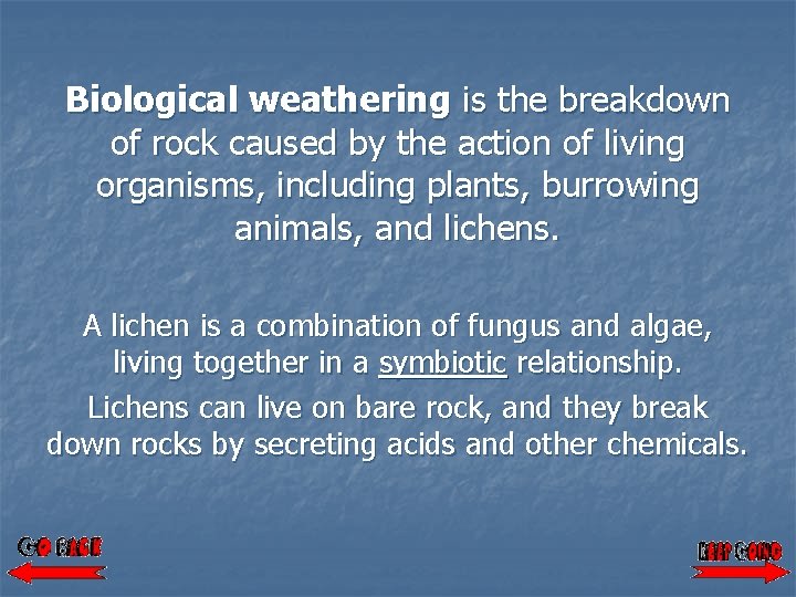 Biological weathering is the breakdown of rock caused by the action of living organisms,