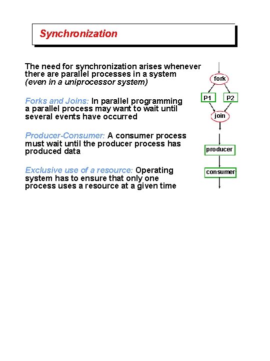 Synchronization The need for synchronization arises whenever there are parallel processes in a system