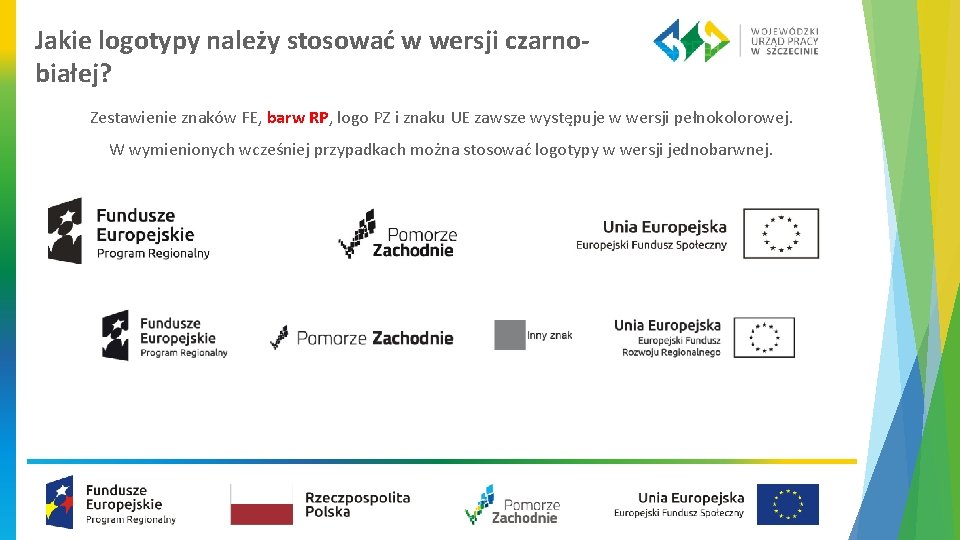 Jakie logotypy należy stosować w wersji czarnobiałej? Zestawienie znaków FE, barw RP, logo PZ