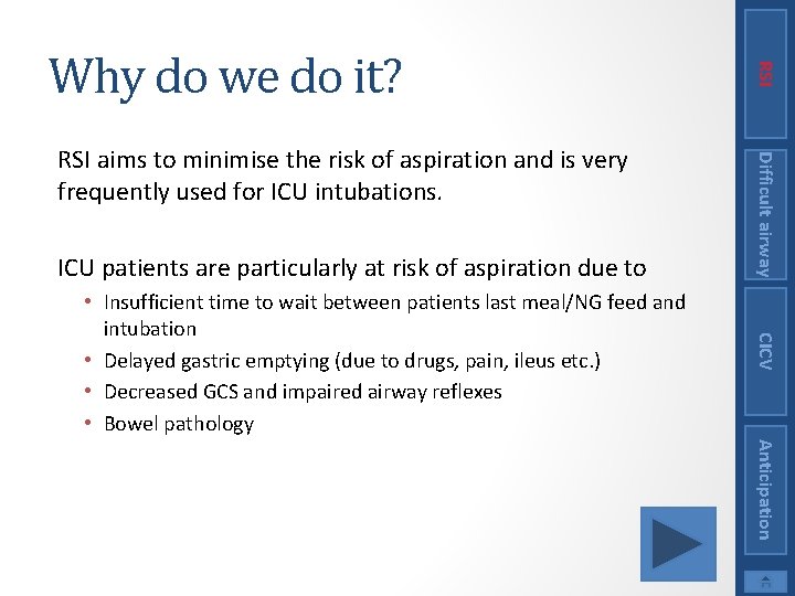 ICU patients are particularly at risk of aspiration due to CICV • Insufficient time