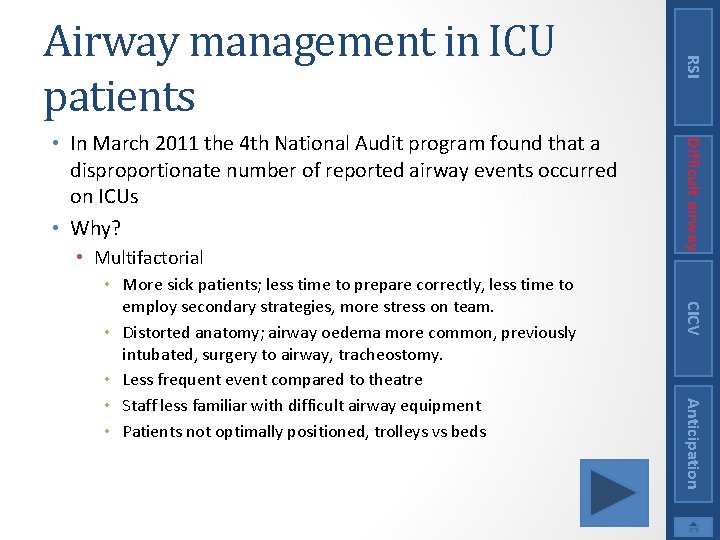  • Multifactorial CICV Anticipation • More sick patients; less time to prepare correctly,