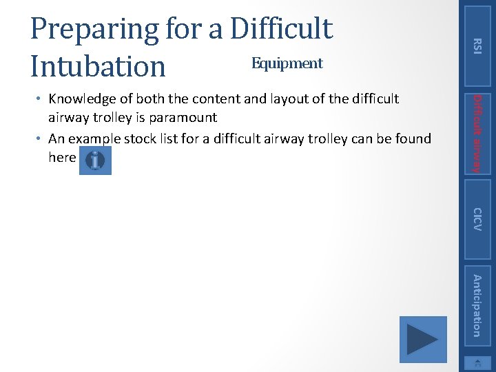 Difficult airway • Knowledge of both the content and layout of the difficult airway
