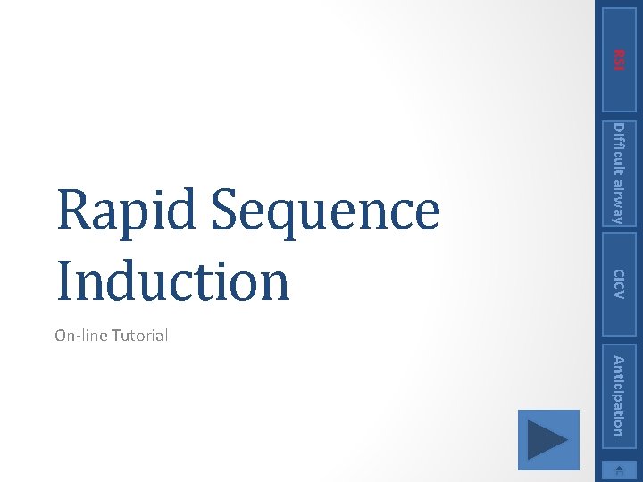 RSI Difficult airway CICV Rapid Sequence Induction On-line Tutorial Anticipation 