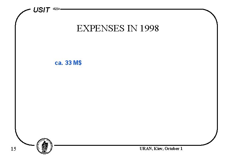 USIT EXPENSES IN 1998 ca. 33 M$ 15 URAN, Kiev, October 1 