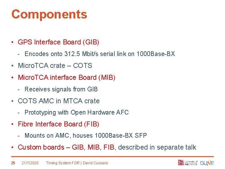 Components • GPS Interface Board (GIB) - Encodes onto 312. 5 Mbit/s serial link