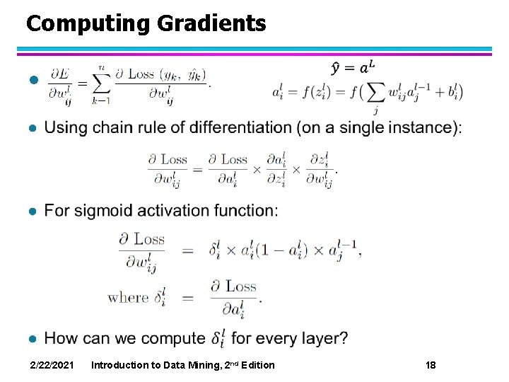 Computing Gradients l 2/22/2021 Introduction to Data Mining, 2 nd Edition 18 