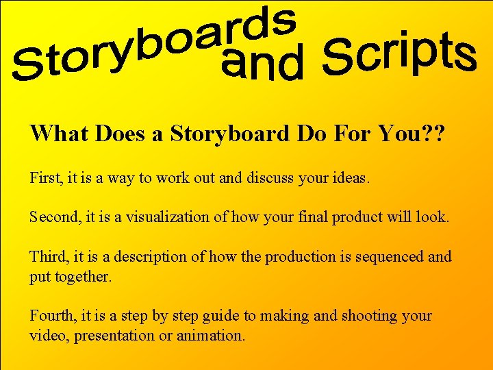 What Does a Storyboard Do For You? ? First, it is a way to