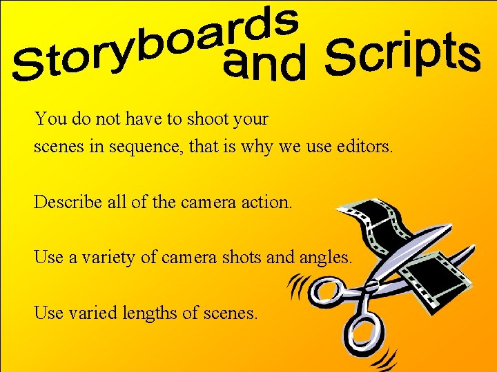 You do not have to shoot your scenes in sequence, that is why we