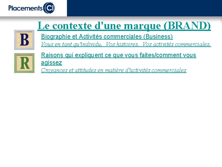 Le contexte d'une marque (BRAND) Biographie et Activités commerciales (Business) Vous en tant qu'individu.