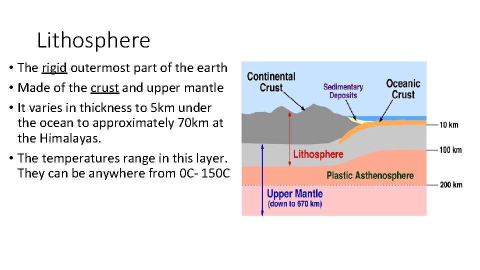 Lithosphere • The rigid outermost part of the earth • Made of the crust