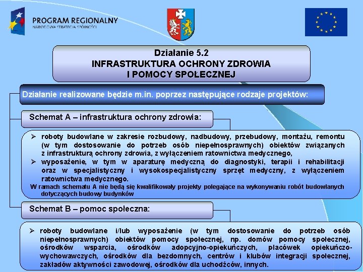 Działanie 5. 2 INFRASTRUKTURA OCHRONY ZDROWIA I POMOCY SPOŁECZNEJ Działanie realizowane będzie m. in.