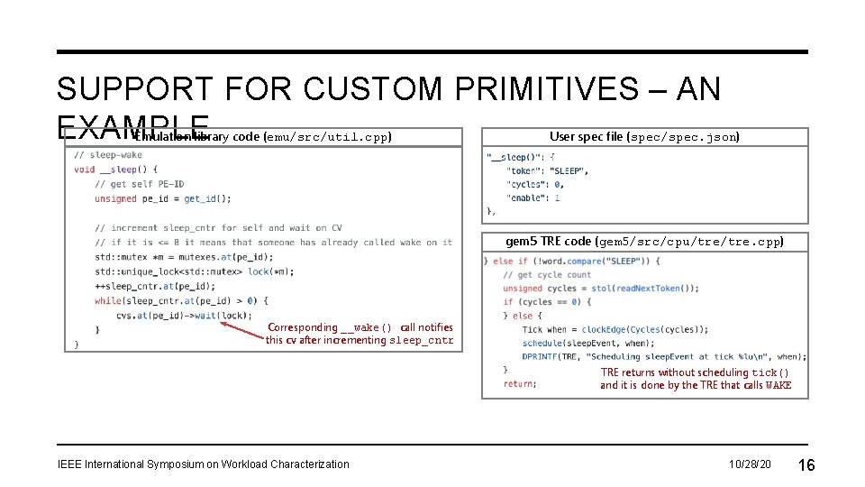 SUPPORT FOR CUSTOM PRIMITIVES – AN EXAMPLE Emulation library code (emu/src/util. cpp) User spec