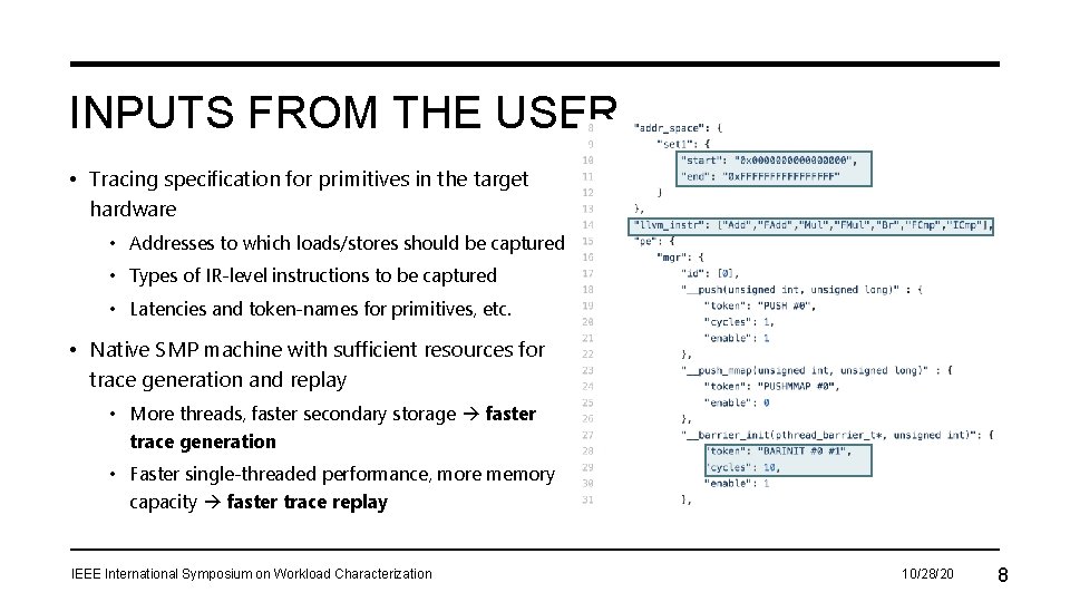 INPUTS FROM THE USER • Tracing specification for primitives in the target hardware •