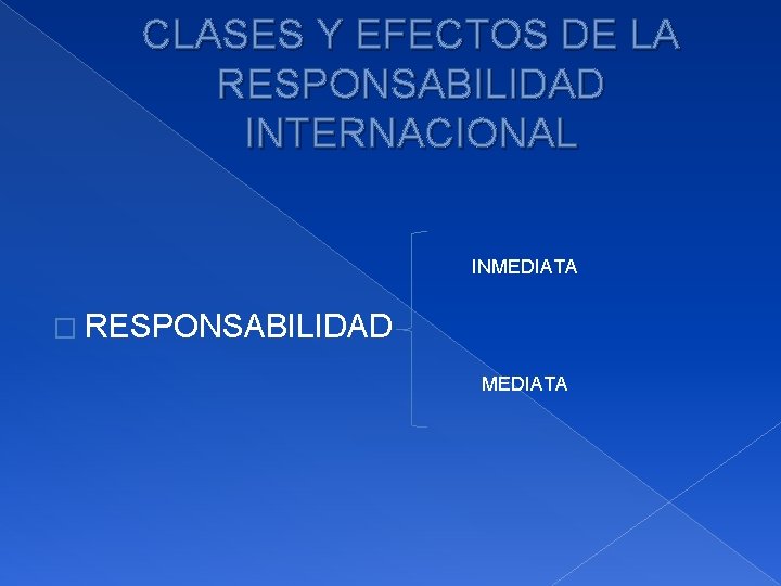 CLASES Y EFECTOS DE LA RESPONSABILIDAD INTERNACIONAL INMEDIATA � RESPONSABILIDAD MEDIATA 