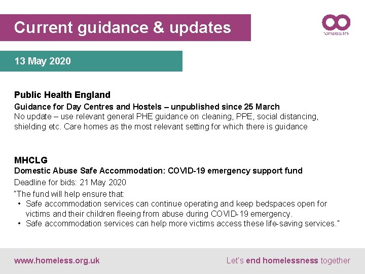 Current guidance & updates 13 May 2020 Public Health England Guidance for Day Centres