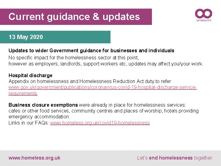 Current guidance & updates 13 May 2020 Updates to wider Government guidance for businesses