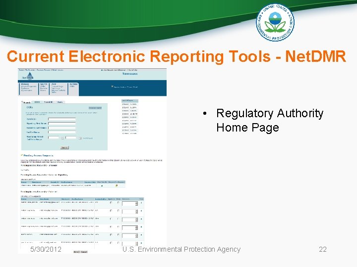 Current Electronic Reporting Tools - Net. DMR • Regulatory Authority Home Page 5/30/2012 U.