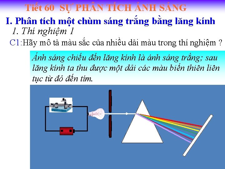 Tiết 60 SỰ PH N TÍCH ÁNH SÁNG I. Phân tích một chùm sáng