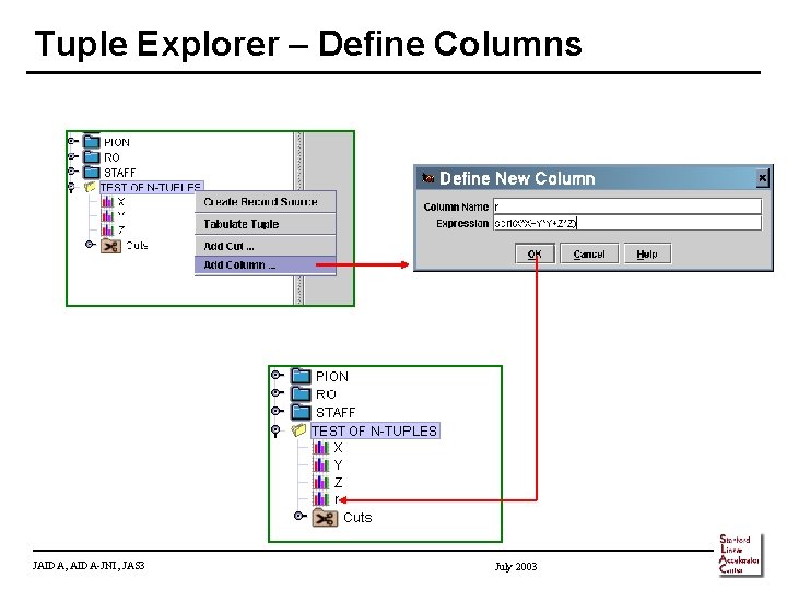 Tuple Explorer – Define Columns JAIDA, AIDA-JNI, JAS 3 July 2003 